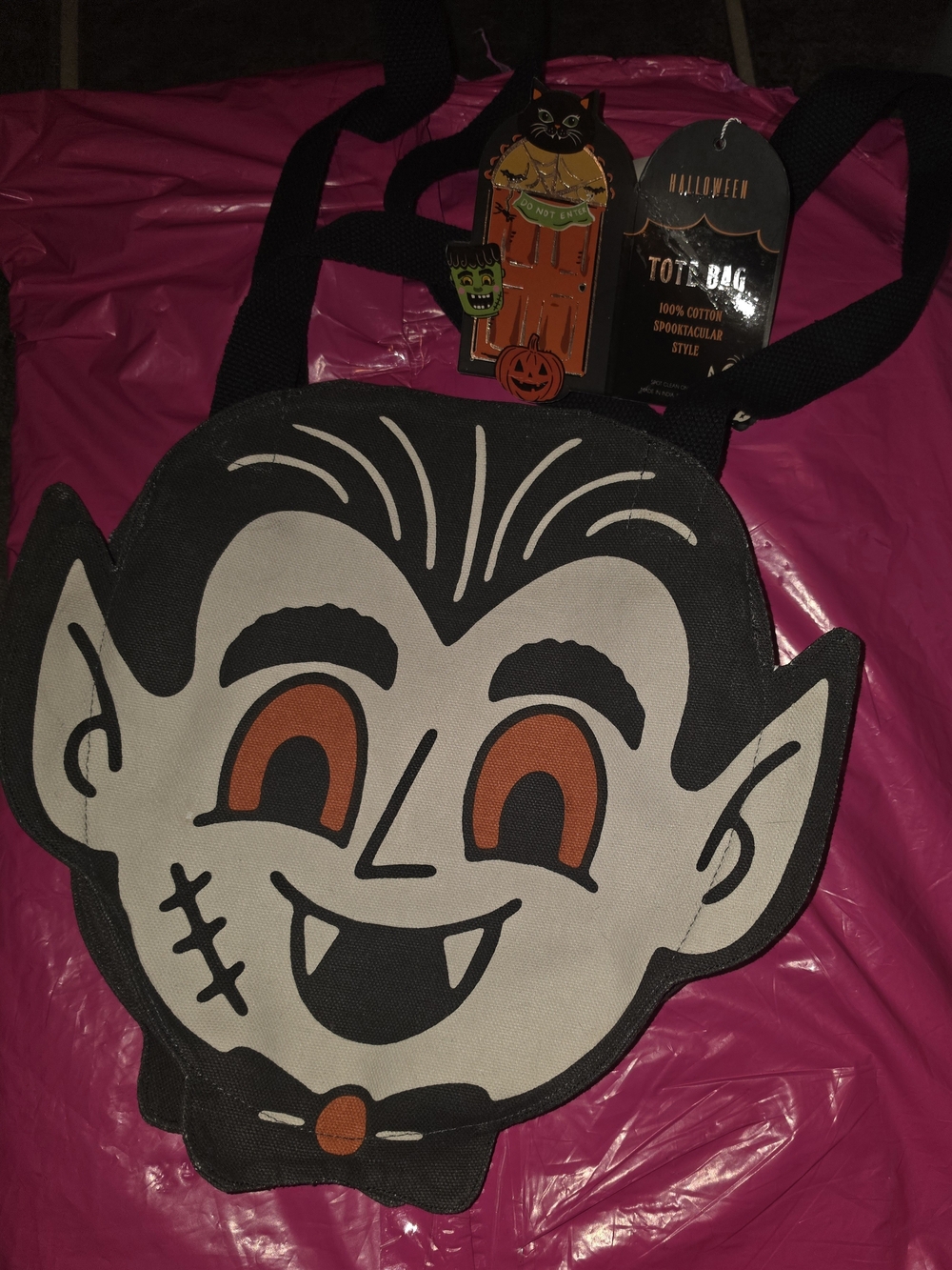 Halloween Vampire Face Tote Bag - Black & Orange